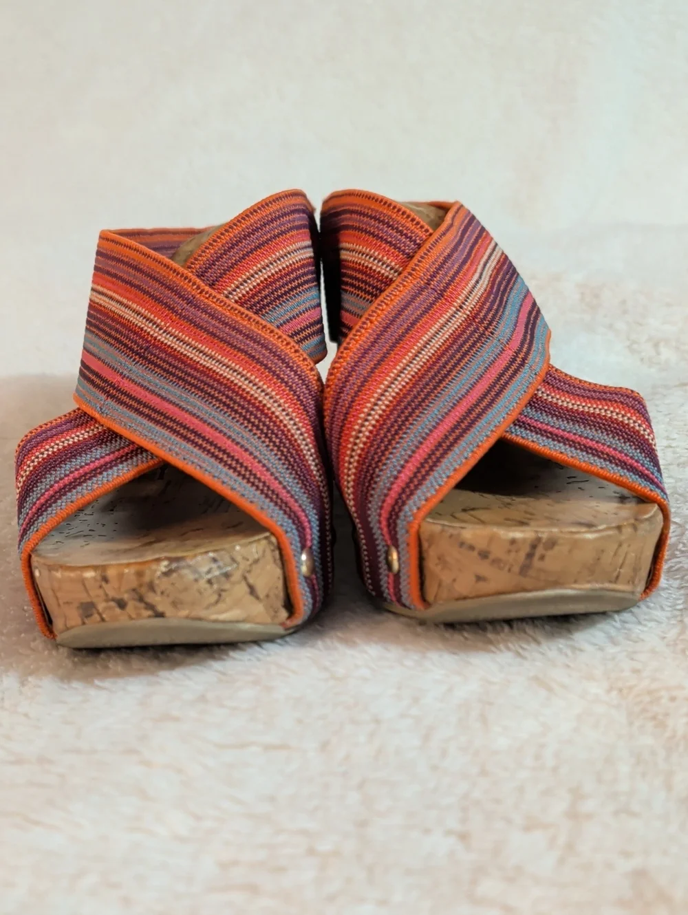Montego Bay Club Tally Striped Elastic Wedge Cork Sandals - Size 6.5